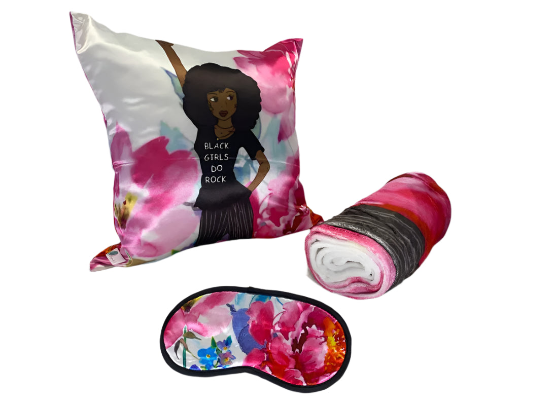 DBD - Black Girls Do Rock Throw Blanket, Pillowcase, Eye Mask 3 Piece Set
