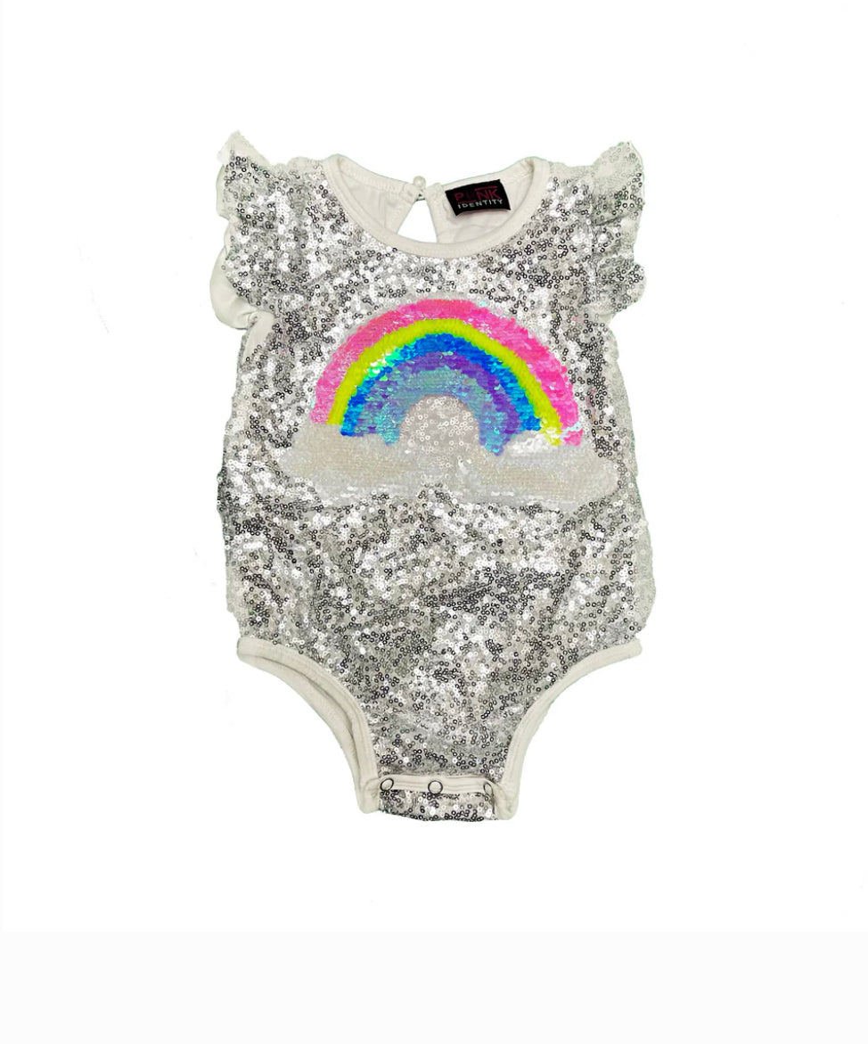 PI - Rainbow Sequin Patch Silver Sequin Onesie - SMSM