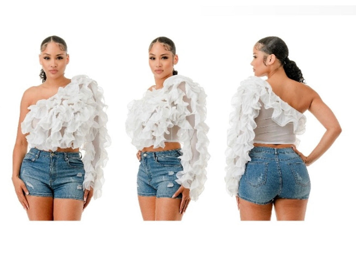 N2B - White Ruffle Blouse